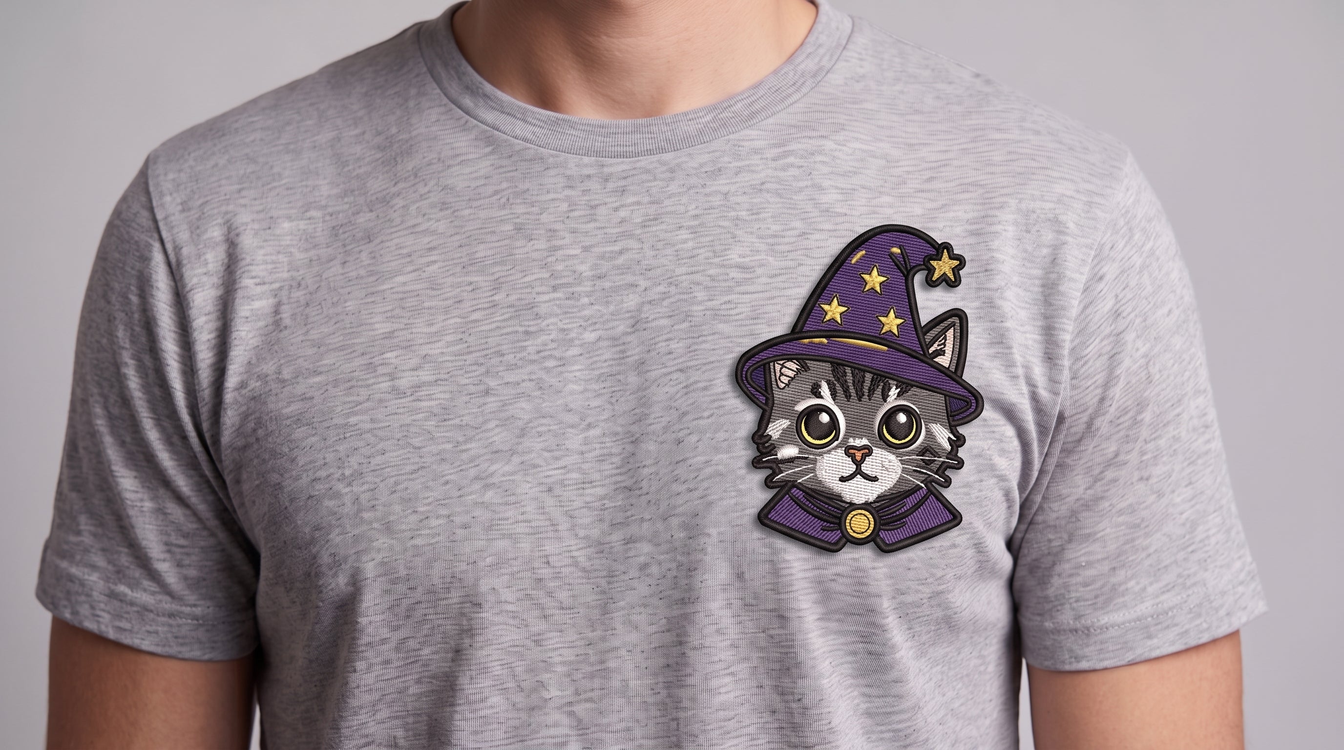 Wizard Cat Embroidered Patch - Iron On, Sew On & Hook and Loop, 4" to 12"