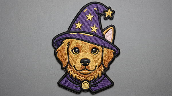 Wizard Dog Embroidered Patch - Iron On, Sew On & Hook and Loop, 4" to 12"