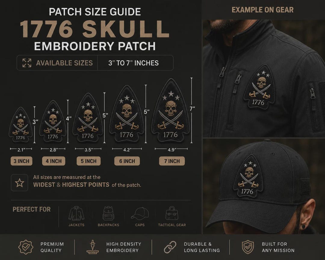 776 Patriot American Morale Arrowhead Embroidery Patch | USA Revolutionary War Tactical Badge | Iron-On Sew-On Patch | Multi Sizes 3"-12"