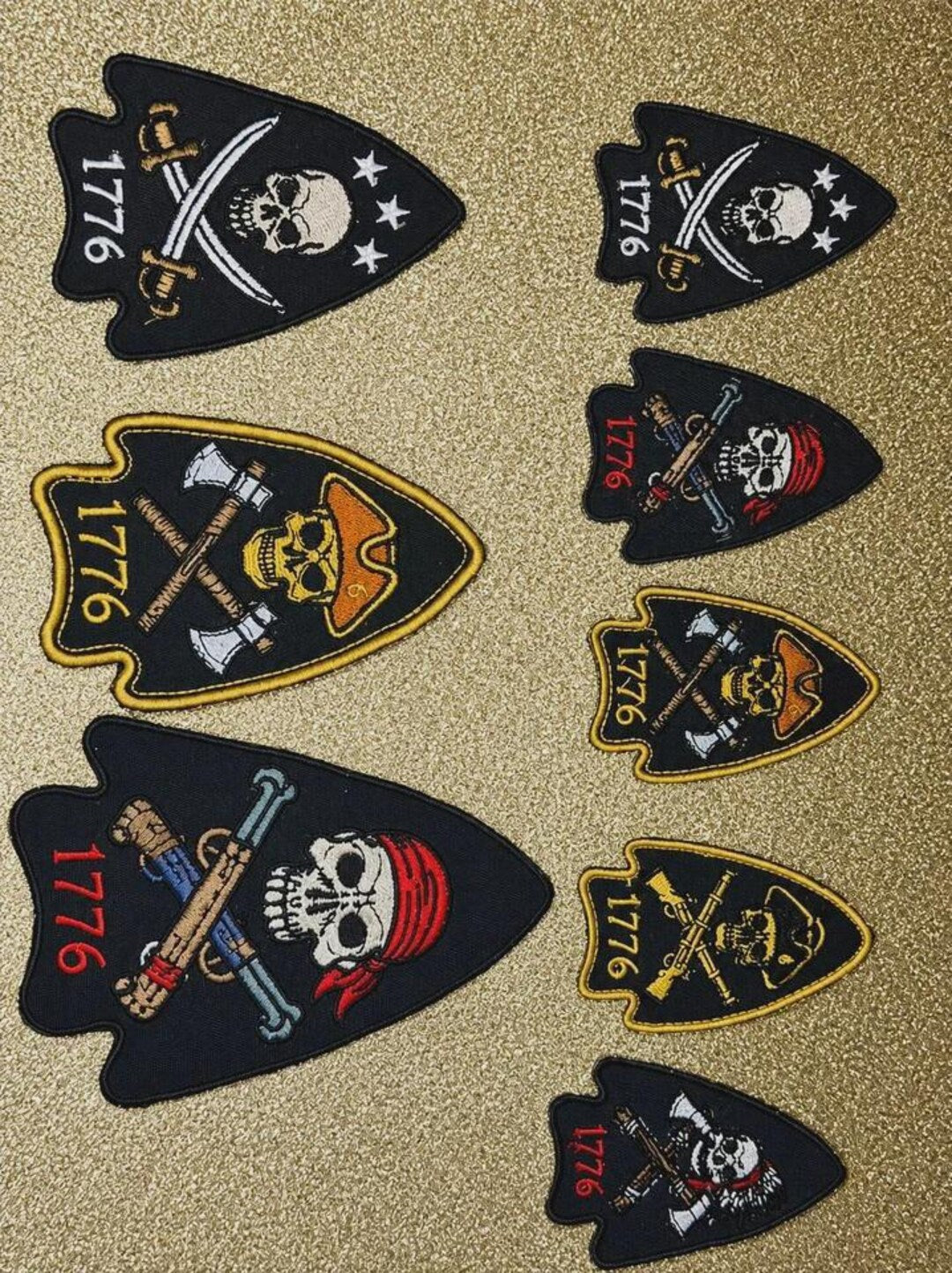 776 Patriot American Morale Arrowhead Embroidery Patch | USA Revolutionary War Tactical Badge | Iron-On Sew-On Patch | Multi Sizes 3"-12"