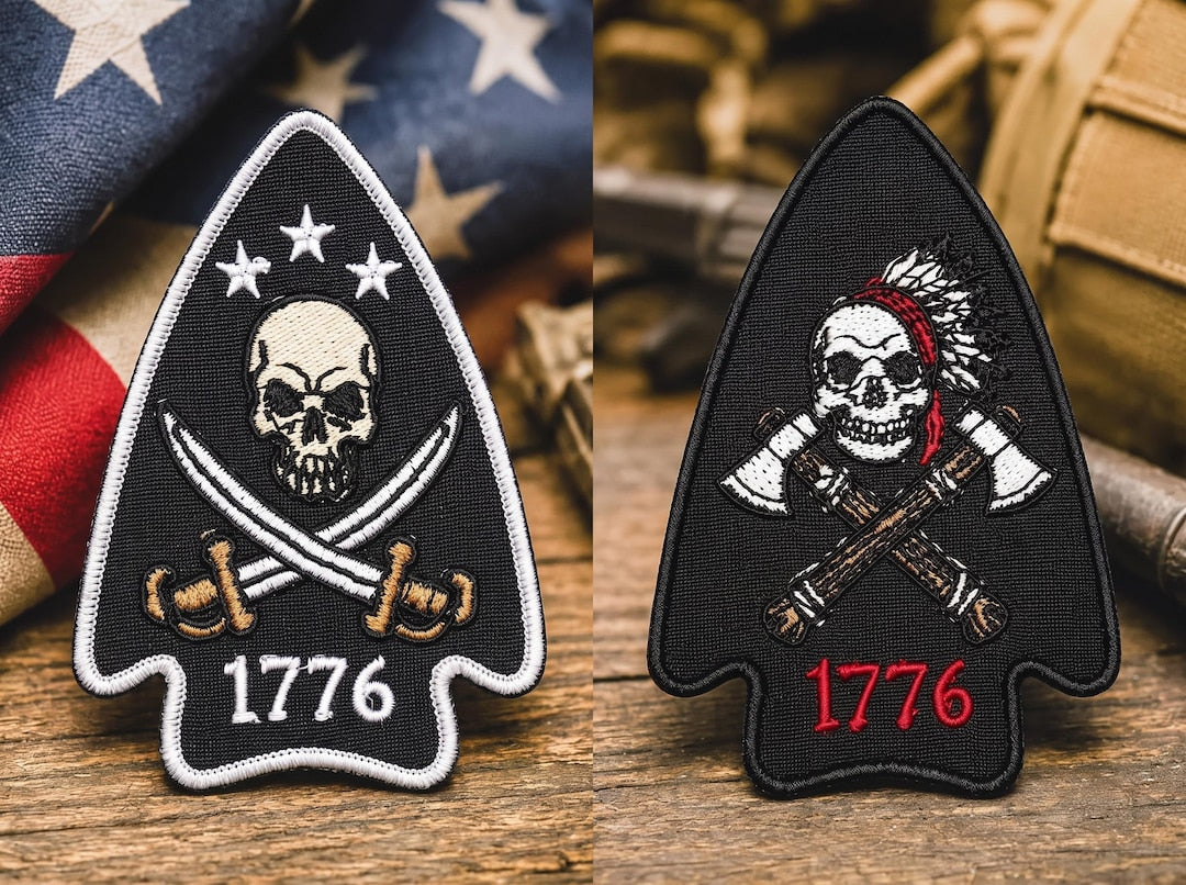 776 Patriot American Morale Arrowhead Embroidery Patch | USA Revolutionary War Tactical Badge | Iron-On Sew-On Patch | Multi Sizes 3"-12"
