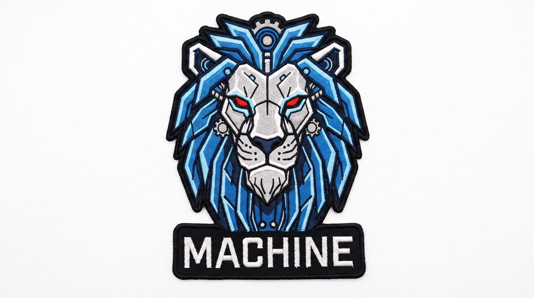 Oversized Cybernetic Lion Patch, Mecha Robot Lion Embroidered Patch, Sci-Fi Biker Jacket Patch, Large Iron On or Sew On Back Patch