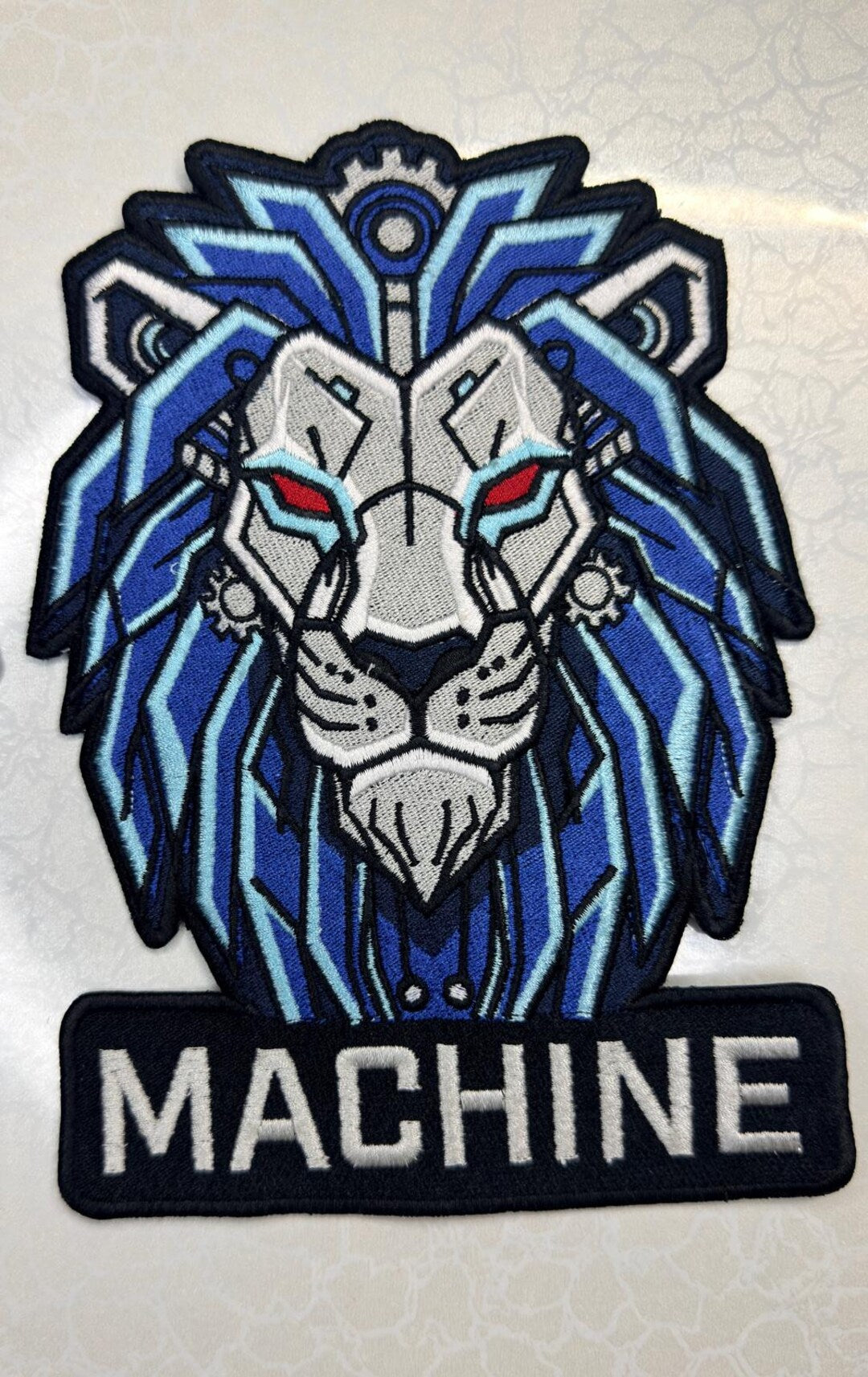 Oversized Cybernetic Lion Patch, Mecha Robot Lion Embroidered Patch, Sci-Fi Biker Jacket Patch, Large Iron On or Sew On Back Patch