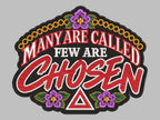 Embroidered script lettering patch with purple flowers, digitized for machine embroidery