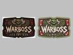 Orc skull lettering patch digitized for embroidery, artwork and stitched preview
